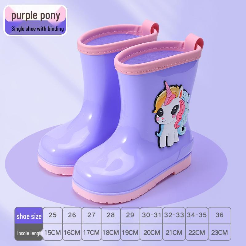 Children's Waterproof Unicorn & Dinosaur Rain Boots with Non-Slip Sole, Fleece-Lined for Boys & Girls