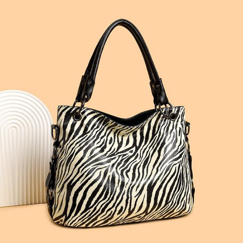 Women Vintage Leopard Print Handbags Punk Style Satchel Top-Handle Shoulder Bag Ladies Underarm Bags Multi-Pockets Dumpling Pack