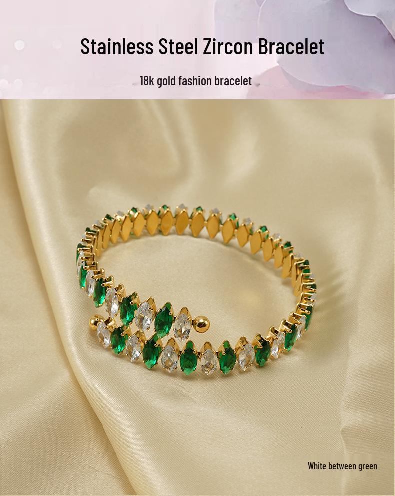 European and American 18K Gold Plated Zircon Stainless Steel Adjustable Geometric Bracelet for Women