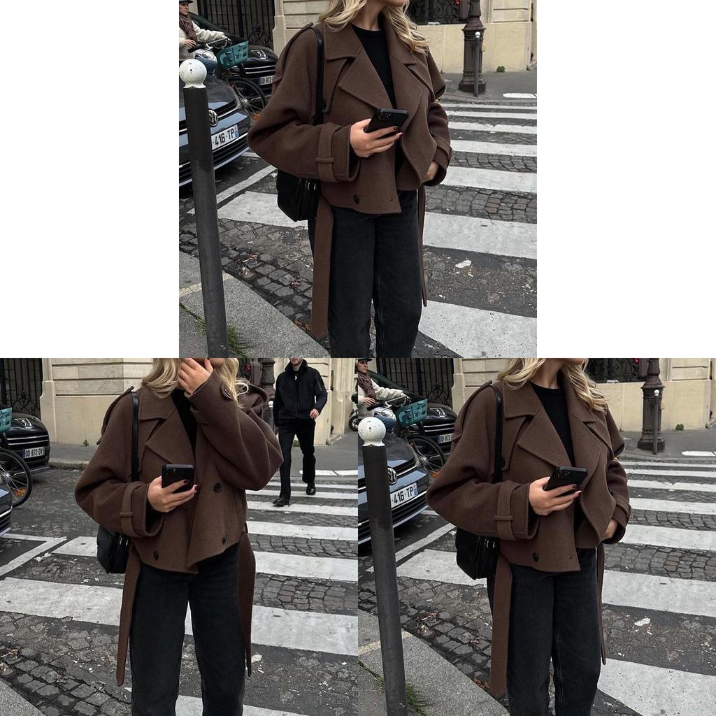 Female Short Style Coat With Notch Collar For Elegant Office Wear