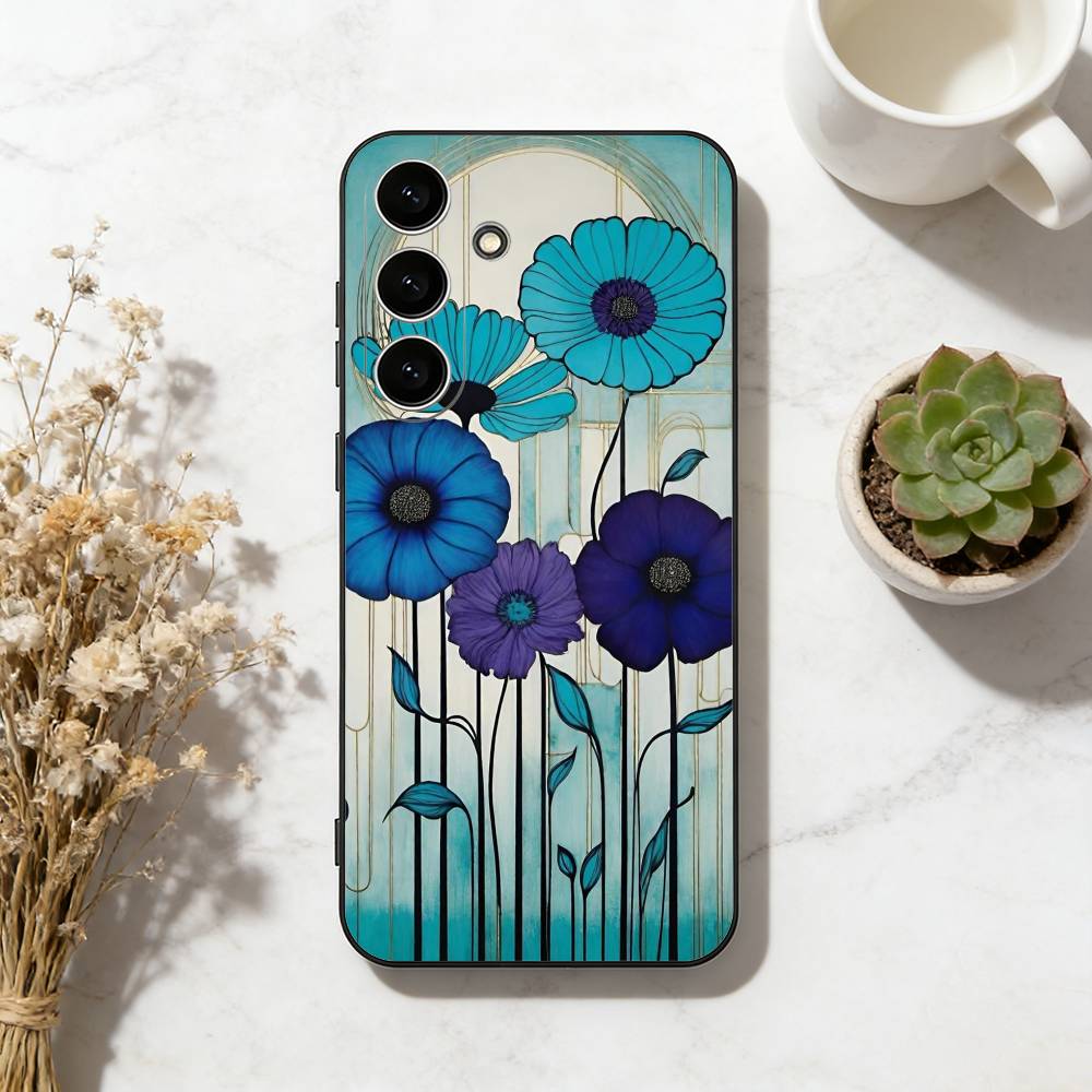 Vibrant Floral Phone Case For Samsung Galaxy A73,A72,A71,A70,A53,A52,A51,Others Soft Black Cover