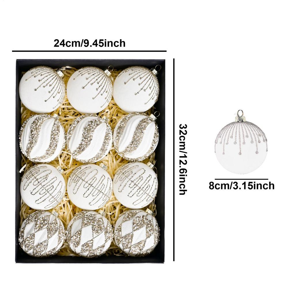 

Рождественские шары-украшения 12 штук Рождественские флокированные шары-украшения Праздничный домашний декор Для помещений и улицы Вечеринки Спальни Гостиной 8cm белый