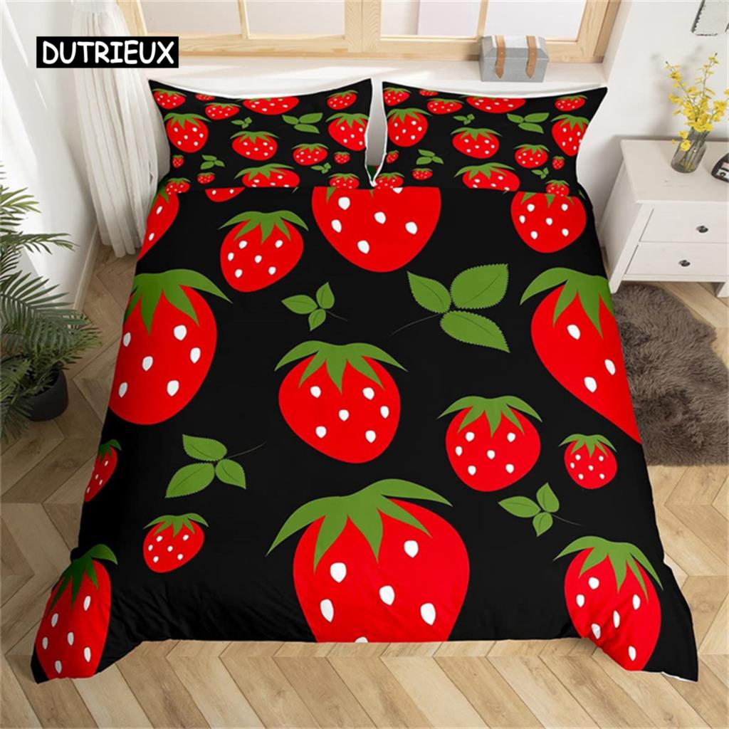 Duvet Cover Lovely Cartoon Strawberry Bedding for Girl Teen  Set Microfiber Blue Star Yellow Floral Quilt Cover Bedroom Decor