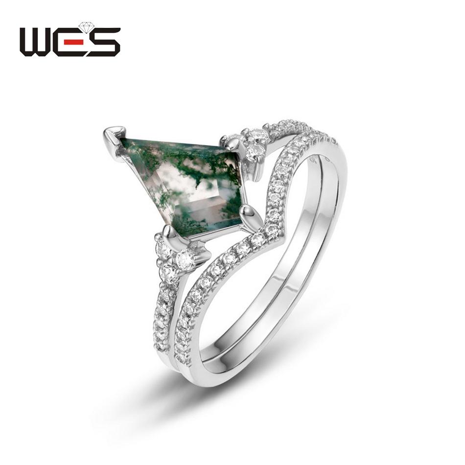 WES   CopperKite Cut Natural Moss Agate Gold Ring Sets For Woman Wedding Bridal Set Valentine Gift Jewelry