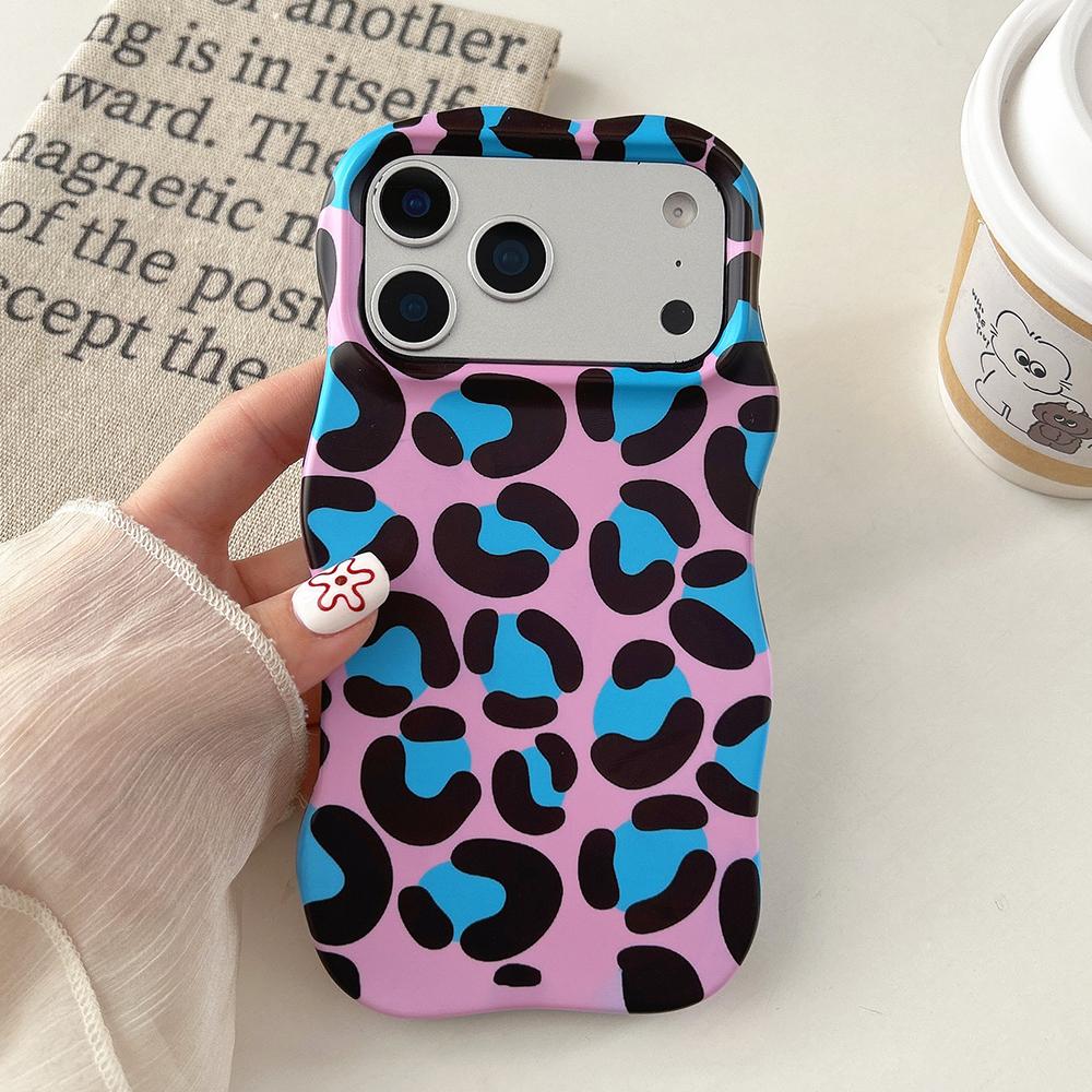 Fashion 2 In 1 Colorful Leopard Print Phone Case for iPhone 13 14 15 16 17 Pro Max Wave Edges Comfortable Touch Hard Slim Cover