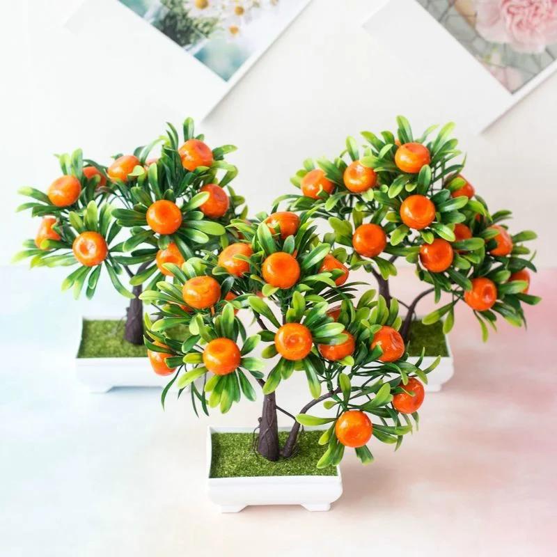 Wedding Room Flower Hotel Party Decor Fake Potted Artificial Plants Bonsai Orange Fruit Tree for Home Decoration Party Supplies
