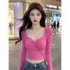 Small Sexy Slim Square Neck Long Sleeve Short Top for Women In Autumn Pure Slim and Versatile Temperament Base Top