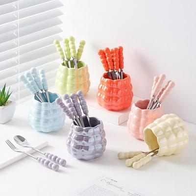 Stainless Steel Ceramic Storage Tank Candy Color Coffee Dessert Spoon  Household Decoration