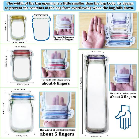 laffeya 20Pack 1000ml (9.6x6.6inch) Reble Mason Jar Bags for Candy & Snacks - Leakproof Storage & Display