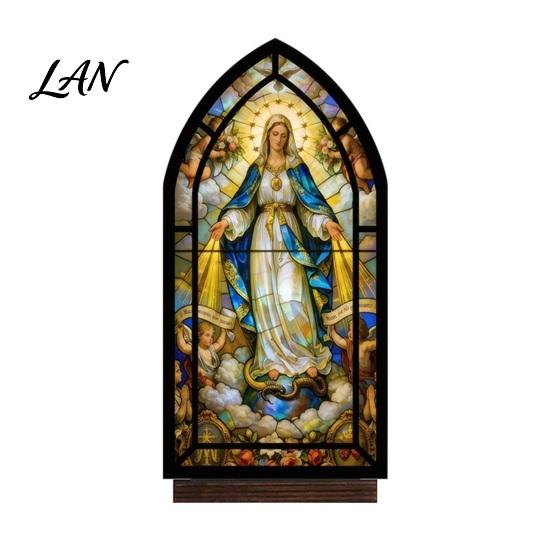 UV Printed Halloween Decor Candle Holder, Gothic Stained Glass Style Translucent Panel Lamp Retro Spooky Candlestick, Tabletop Atmosphere Ornament for