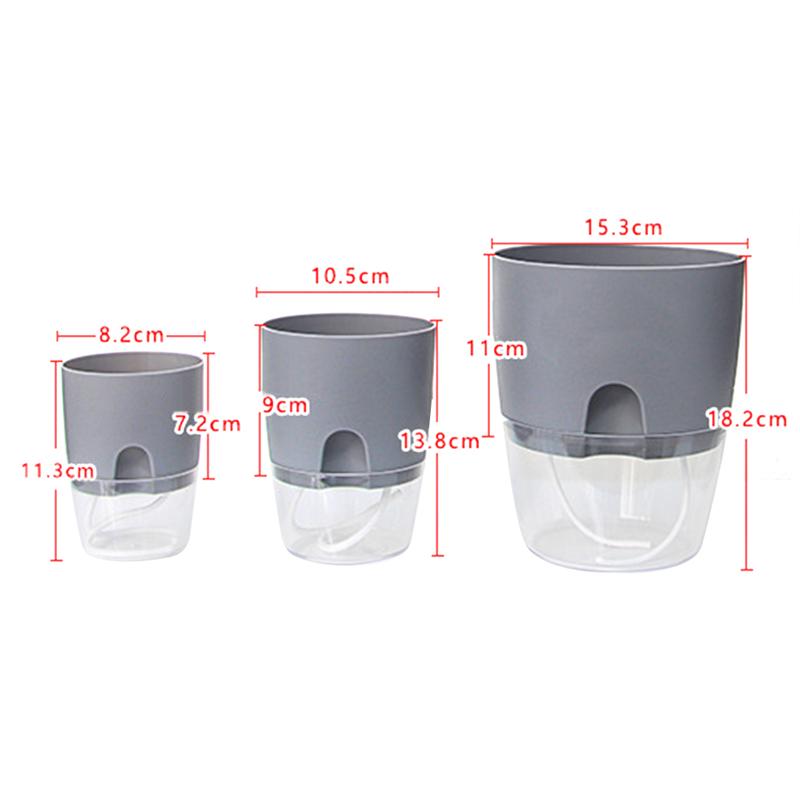 Gray Transparent Plastic Flower Pot Layer Watering Plant Plant Flower Pot With Water Container Round Flowerpot Home Garden Decor