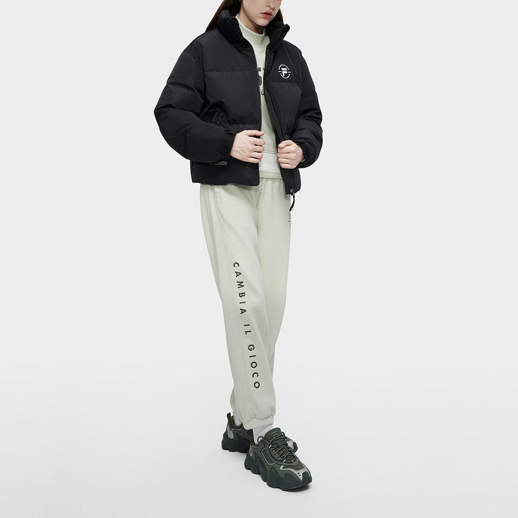 Fila Fusion Uniform Logo Print Stand Collar Loose Warm Puffer Jacket Women Outerwear Black T11W345902FBK