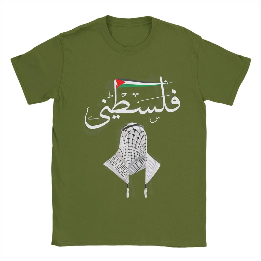 Palästina auf Arabisch Gaza Palästina Flagge Unisex T-Shirt Lustiges T-Shirt Kurzarm O-Ausschnitt T-Shirts Baumwolle Große Größen Kleidung