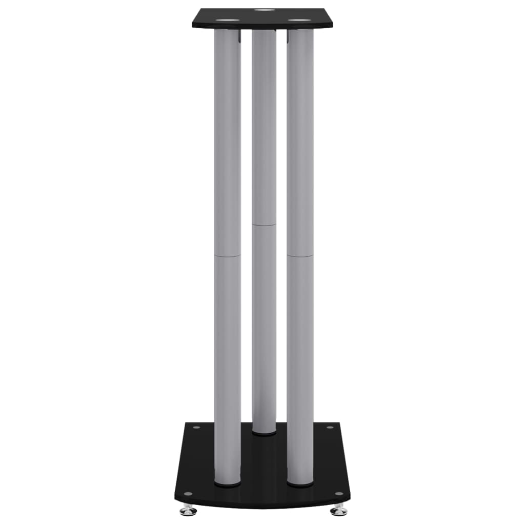 Speaker Stands (2 Pcs) Black & Silver Tempered Glass 3 Column Design