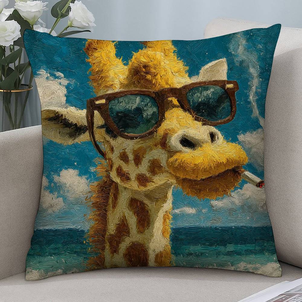 Funny Animals Cow Giraffe Pillow Case Short Plush Double-sided Print Square Throw Pillow Covers Sofa Home Cushion Decor
