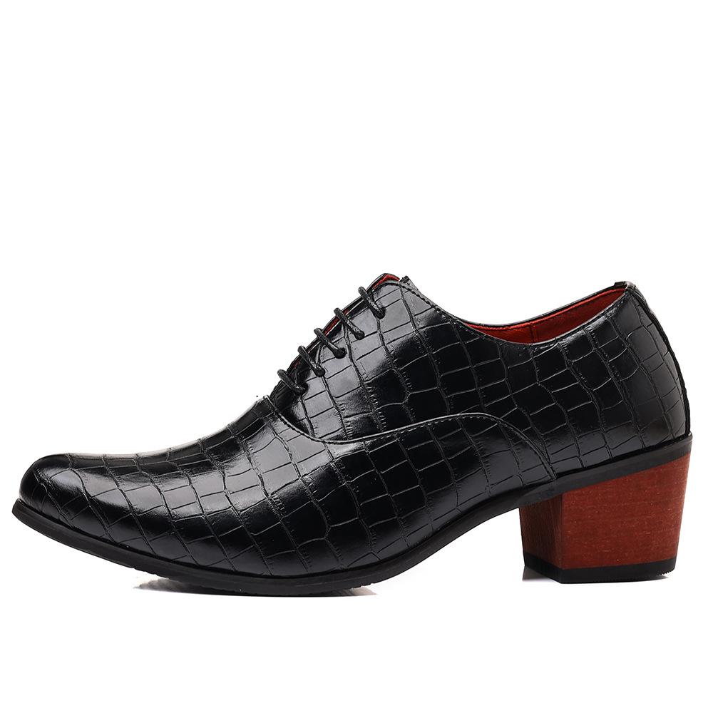 Fashionable Casual Leather Shoes Fashionable 5cm Heel Addition Men's Checkered Pattern High-Heel Chunky Heel Wedding Shoes 6cm Comfortable Shoes