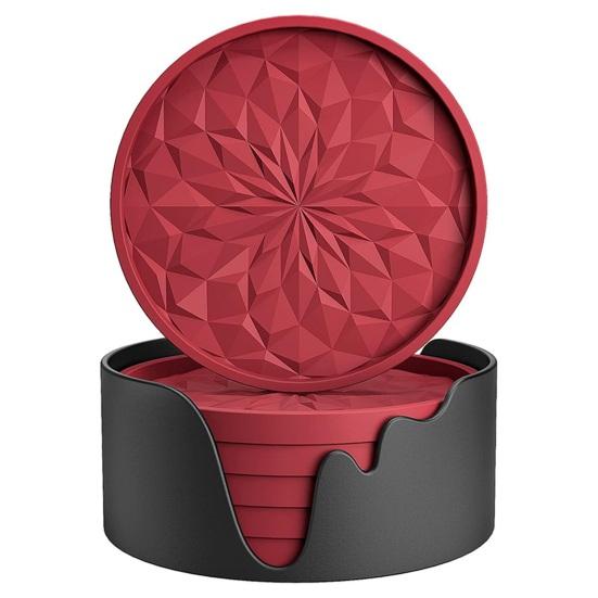 Protective Mats for Furniture Silicone Coaster Set with Holder, Non Slip Diamond Pattern Drink Coasters Stylish Table Cups Glasses, Heat Resistant