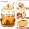 KEMORELA Honey Jar with Spoon and Sealing Lid 330/450ML Glass Honey Jar with Wooden Honey Spoon Tray Sealed Syrup Dispenser