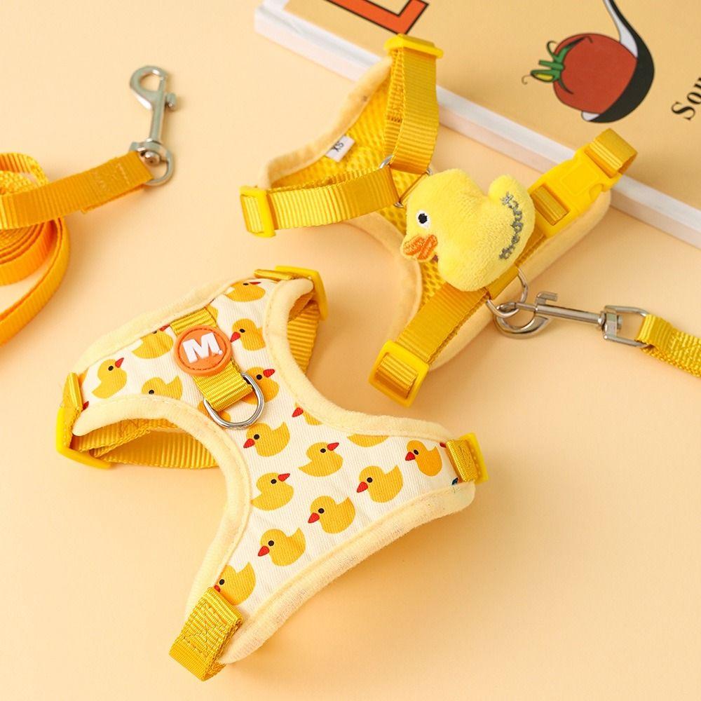 Adjustable Buckle Yellow Duck Dog Rope Vest Style Cartoon Dog Leash Pet Harness  Yorkshire