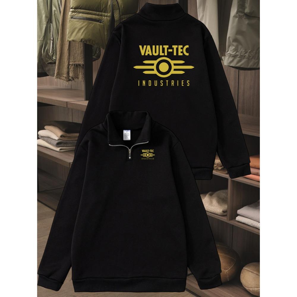 Men's Half Zip Hooded Sweatshirt Loose Casual Pullover with Gold Logo Lettering Daily Jacket Hooded Sweatshirt Front Half Zip