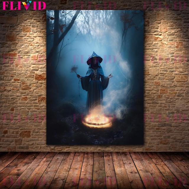 Dark Undead and Witch On Stairs and Penthouse Vintage Wall Art Oil Painting Horror Ghost and Devil Ai