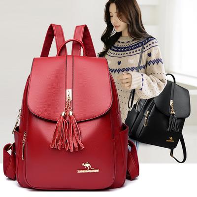 Mochila de couro feminina de grande capacidade com borla mochila feminina bolsa de viagem