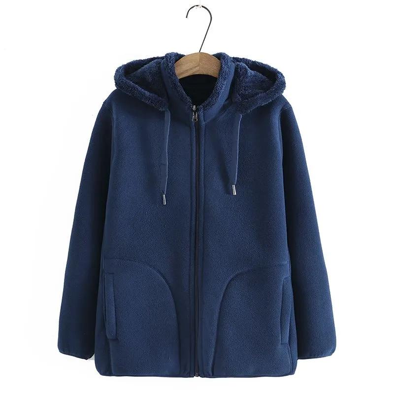 Autumn Winter Fleece Coat Women Thicken Warm Hoodies Sweaters Jackets Middle Age Zip-up Outerwear Casual