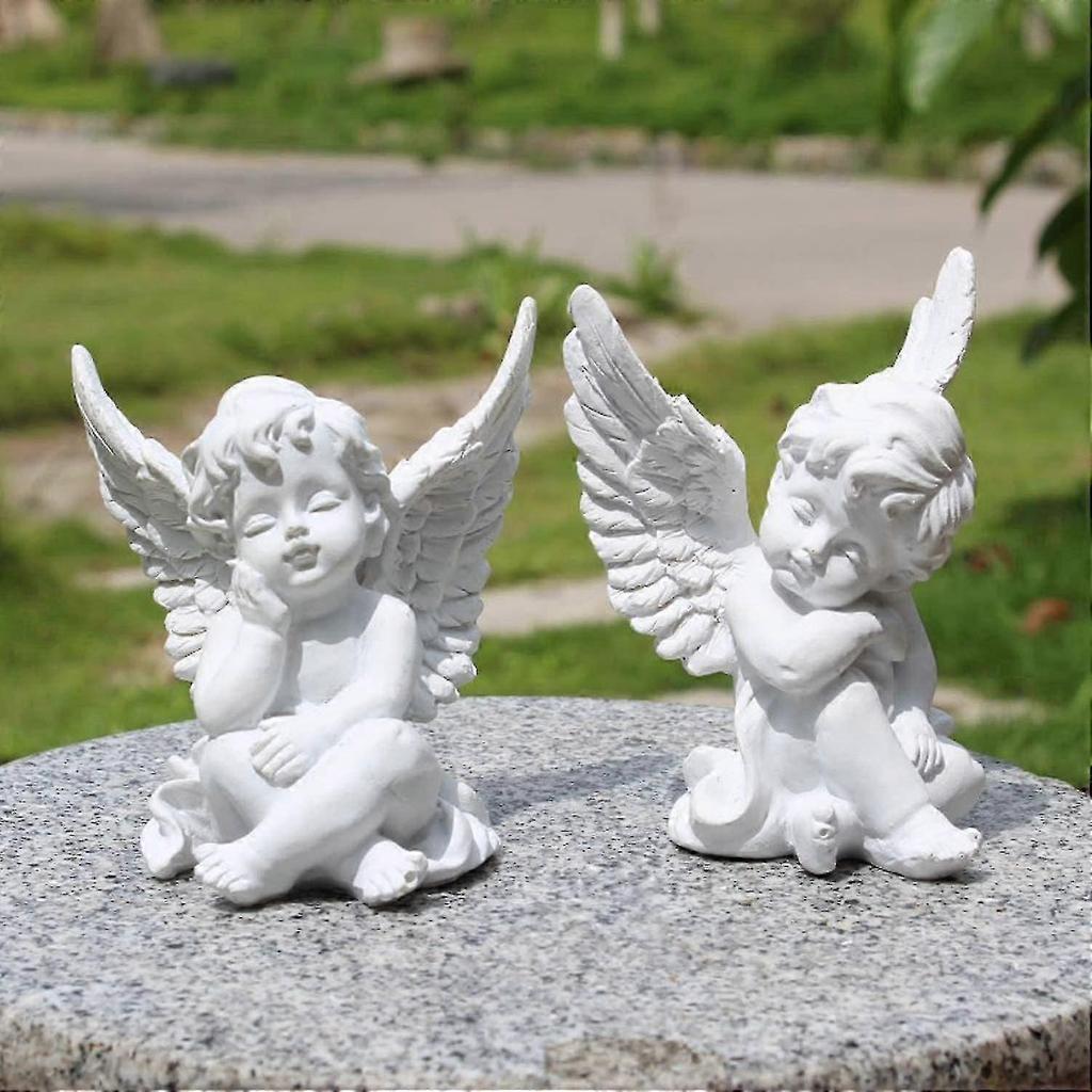 Set di 2 Putti Angeli Statua Figurine da Giardino in Resina, Decorazione per Casa Giardino Interno Esterno, Adorabile Scultura d'Angelo Statua Commemorativa 4