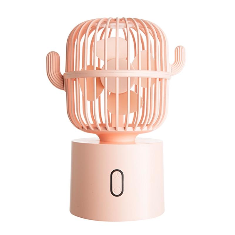 Small Desktop USB Desk Fan Cactus Mini Handheld Table Rechargeable 80 Degree Auto Rotation Portable Fans 3 Speeds Wind
