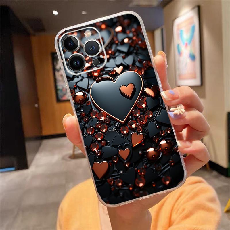 

Phone Case For iphone 17 Pro Max Air 16 15 14 13 Pro Max 15 16 Pro 15Plus Pink Gold Love heart iphone 16ProMax