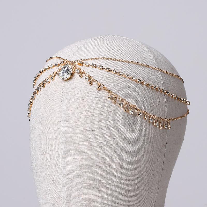 Fashion Crystal Pendant Tassel Hair Chain For Women Exquisite Metal Geometric Multilayer Thin Head Chain Wedding Jewelry