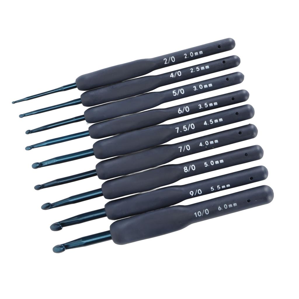 9Pcs Crochet Hooks Set Ergonomic Soft Grip Smooth Needles for Beginners Arthritic Hands Blue