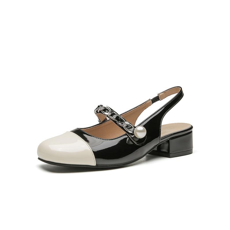 Fashion 2025 New Single Women's High Heels Round Head Vintage Mary Jane Chunky Heel Hepburn Pearl Shoes
