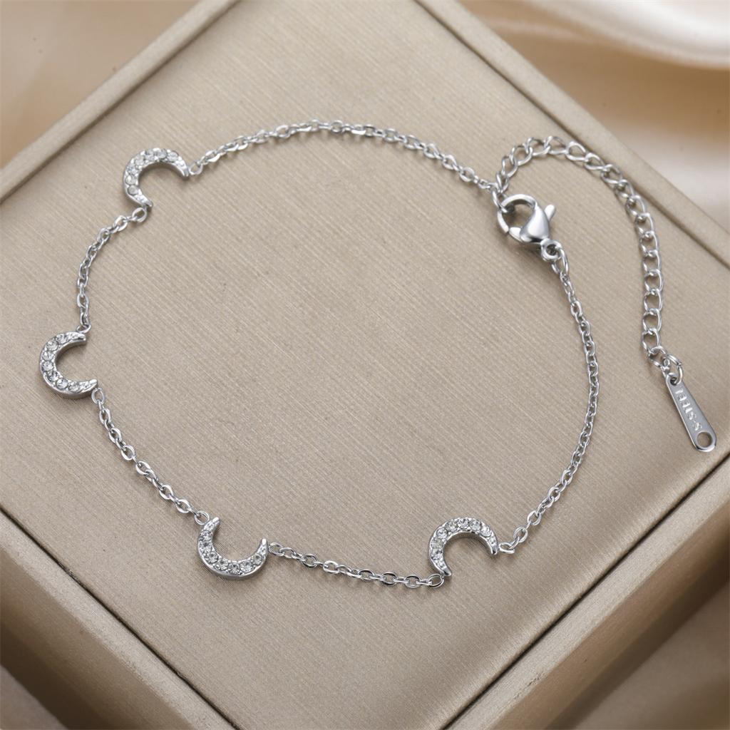  Rhinestone Four Moon Symbol Bracelet Stainless Steel Fashion Simple Geometric Bracelet Women Birthday Party Jewelry Gift