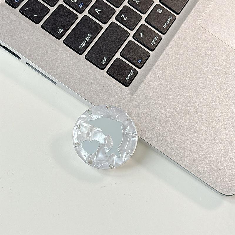 Dolphin Heart Mirror Magnetic Phone Holder & Finger Ring – Retractable, Desktop Stand