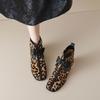 Fashion NEW Autumn/Winter Women Boots Square Toe Chunky Heel Shoes Horsehair Shoes Women Zip Ankle Boots Bow-knot Leopard Modern Boots