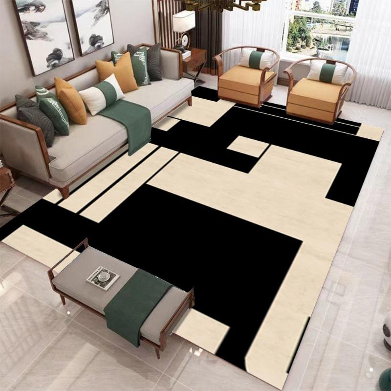 Black White Geometric Pattern Large Living Room Rug Non Slip Sofa Carpet Modern Abstract Design Floor Mat Home Interior Decor