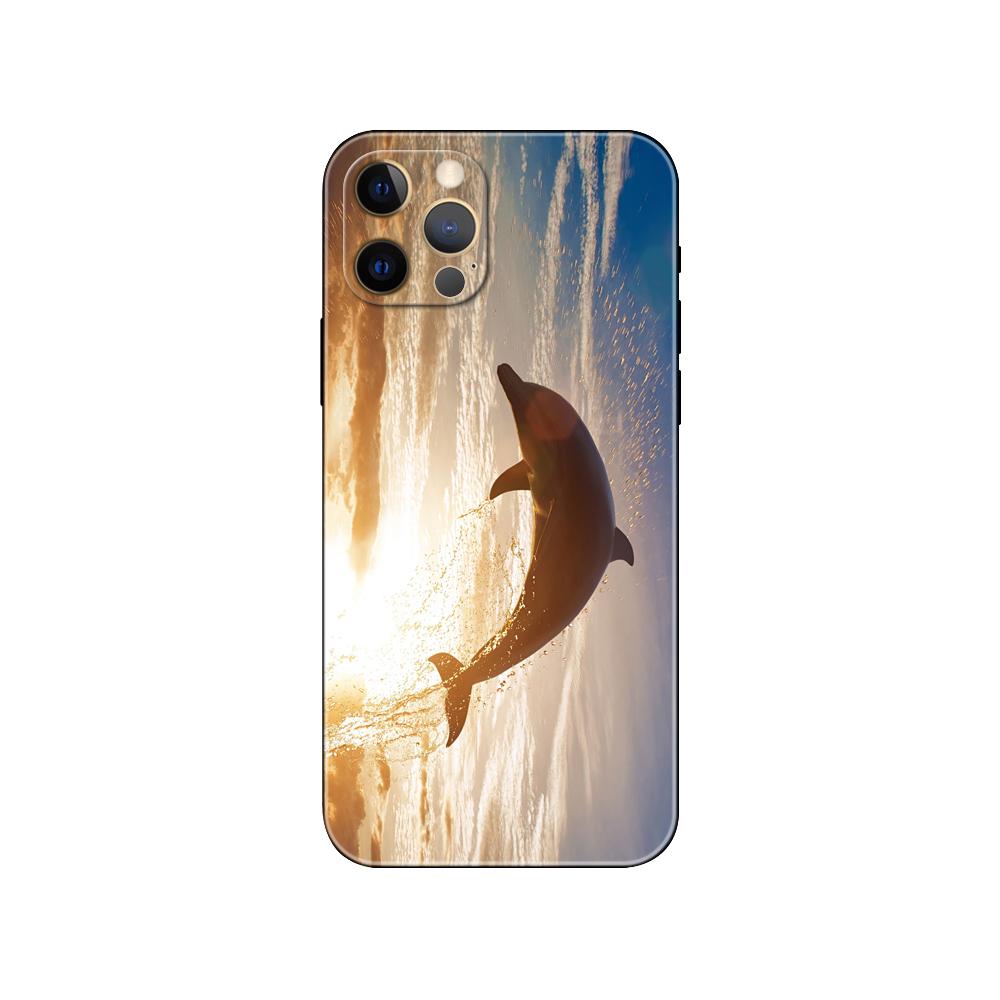 Schwarze TPU-Hülle für iPhone 5 5s se 2020 6 6s 7 8 plus x 10 XR XS 11 12 13 mini pro MAX Rückseite Ozean Delfin Tanzen Springen