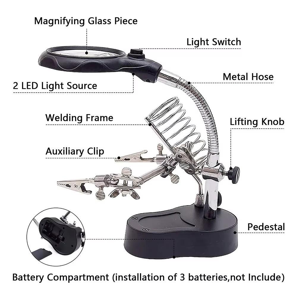 Desktop Welding Auxiliary Clip Magnifier LED Magnifying Glass Soldering Iron Stand