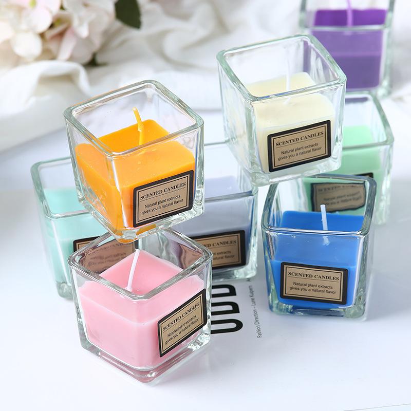 Aromatherapy Candle Glass Square Cup Romantic Aromatherapy Candle Creative Souvenir Aromatherapy Candle Glass Cup Gift