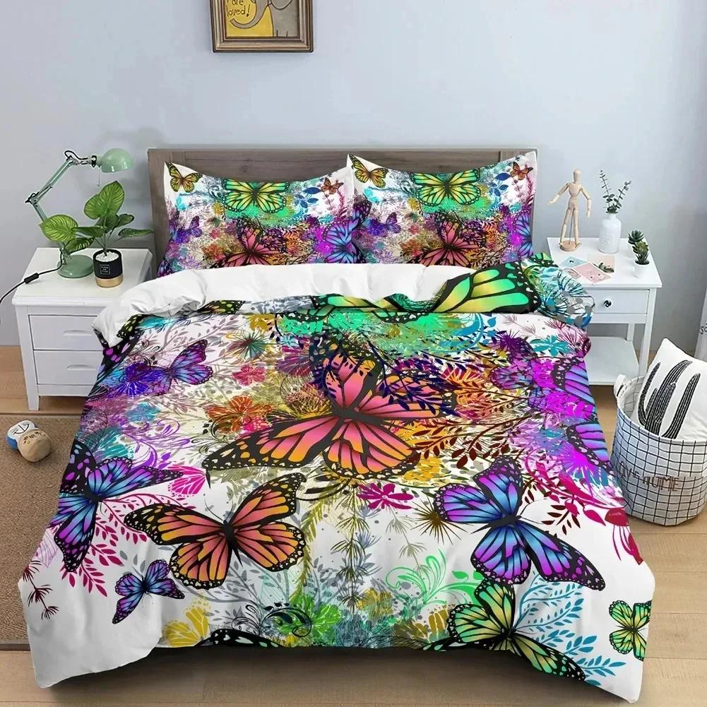 Schmetterling Bettbezug King Queen Größe Tier Floral Bettwäsche Set für Teenager Erwachsene Schöne Blume Polyester Steppdecke