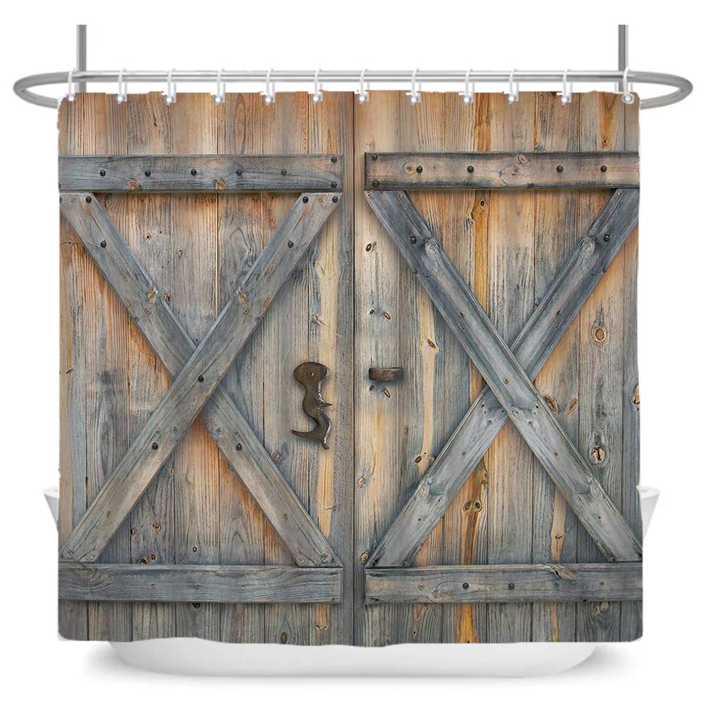 Rustic Shower Curtain, Vintage Vertical Wood Planks Distressed Rustic Hardwood Design,Fabric Bathroom Curtain Decor with Hooks