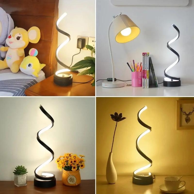 Modern Spiral Dimmable LED Table Lamps for Living Room, Small Bedside Lamps, Nightstand Lamp for Bedroom, Office, Home