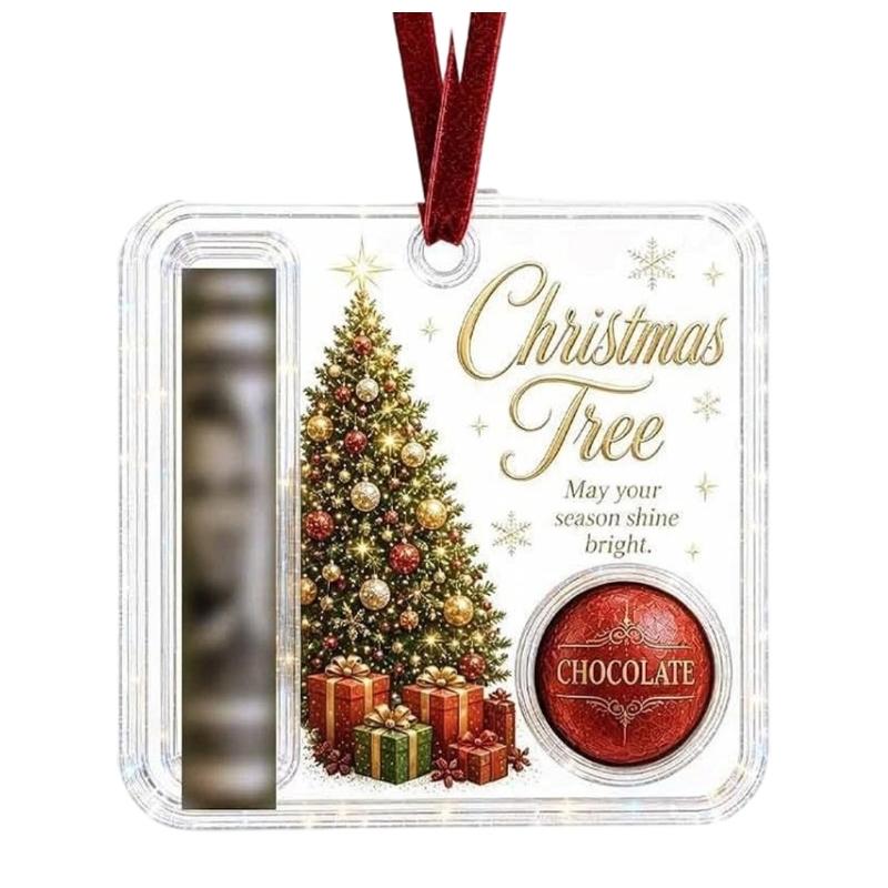 Holiday Cash Gift Ornament, Acrylic Money Pocket with Treat Compartment and Display Loop for Tree Use Gift