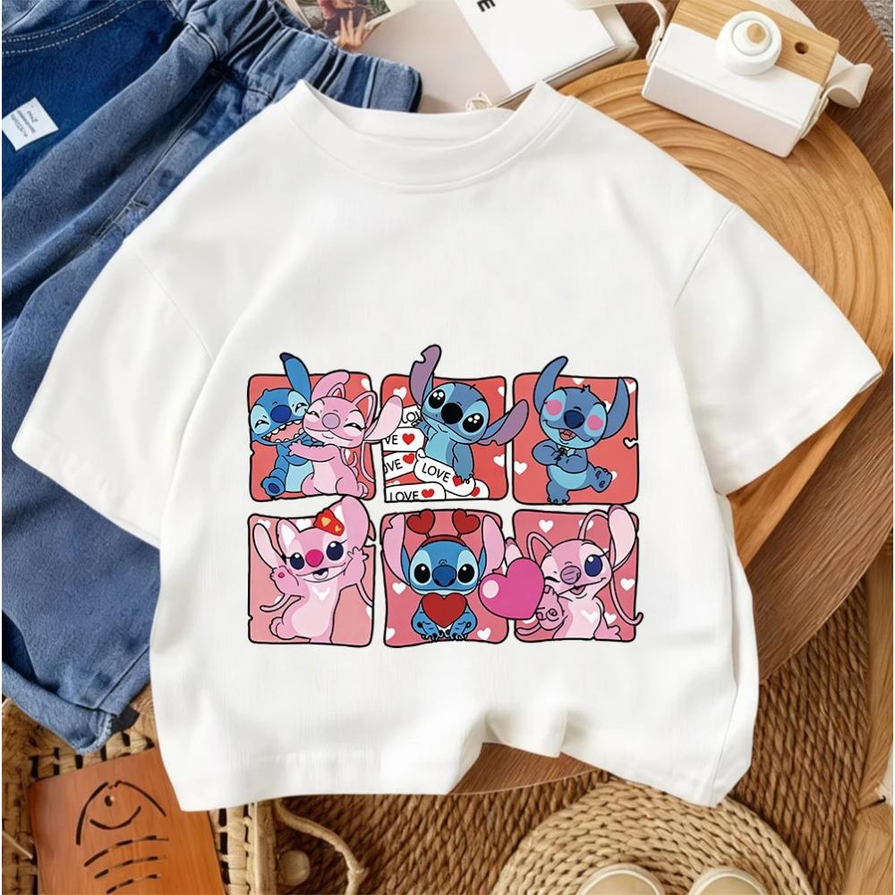 Cute Children Crew Neck Tee Stitch Popular Cartoon For Boys Girls Summer Casual Fashion Wear