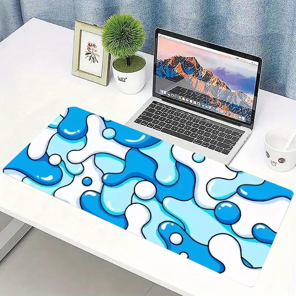 Large Gaming Mousepad Abstract Blue Fluid Art Hd Print NonSlip Rubber Lock Edge Desk Mat For Pc Laptop Office Desktop Decor