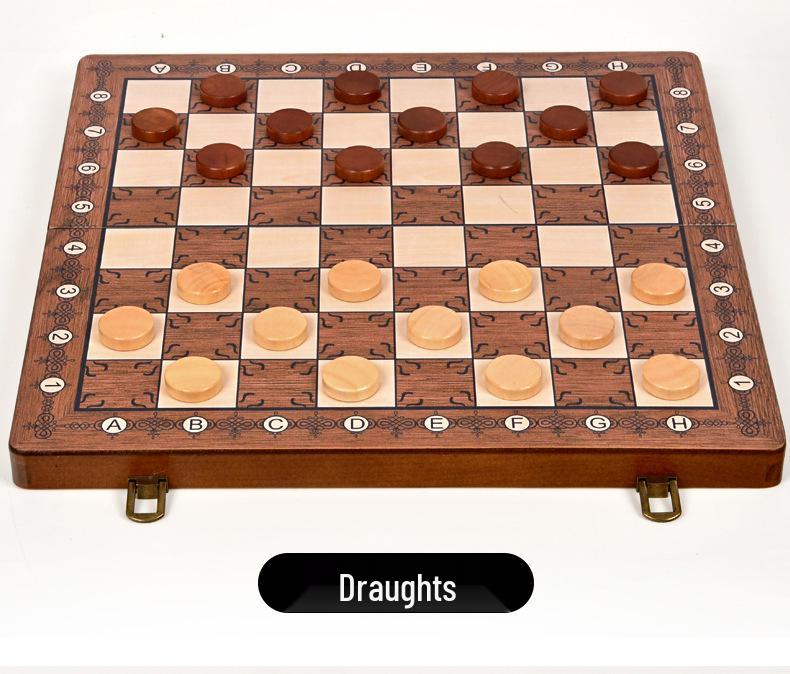 2-in-1 Wooden Folding Magnetic Chess & Checkers Board Game - Portable Tabletop Puzzle Toy