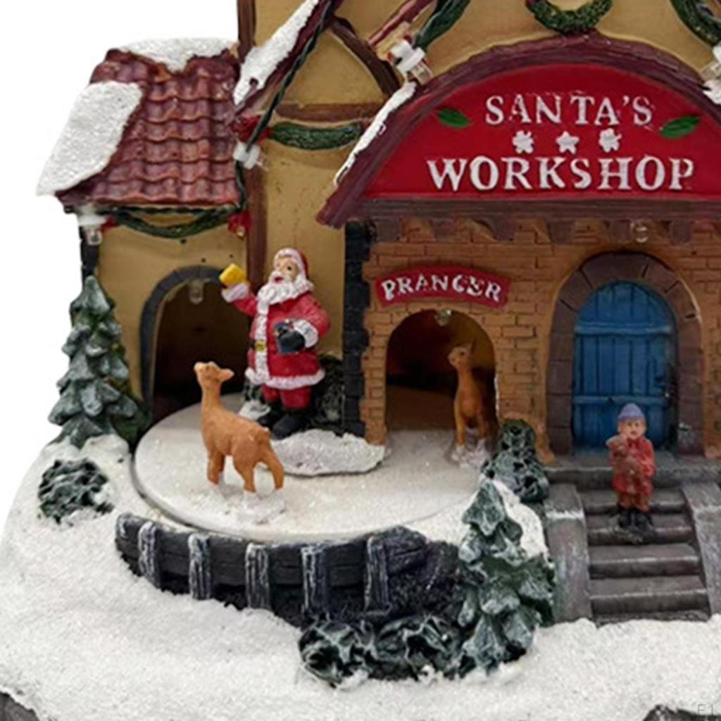 Statue Christmas Decoration with Light Music Desktop Ornament Village House Figurine for Home