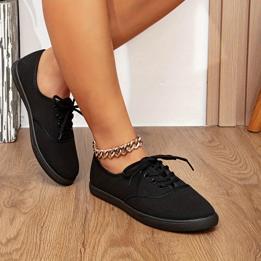 Women's White Round Toe Lace-Up Casual Sneakers - Breathable Fabric Upper, Anti-Slip TPR Sole, Low-Top Comfortable Walking Shoes for All-Season