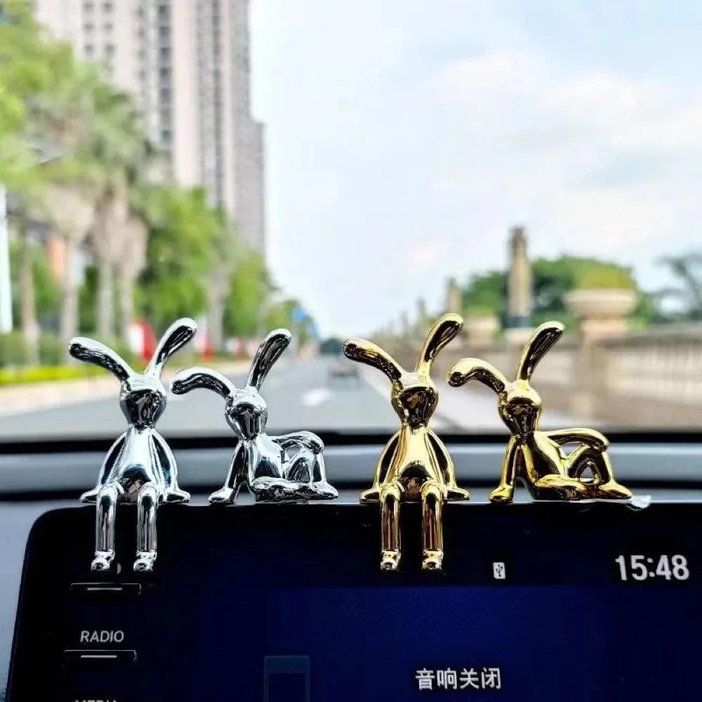 Cartoon Rabbit Decorative Ornaments Long Eared Rabbit Eco-friendly Plastic Car Interior Decoration Cute Electroplating